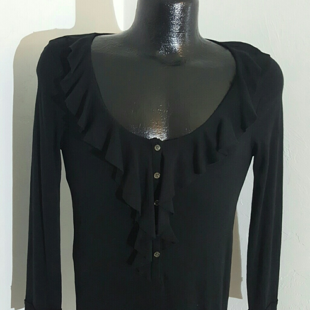 J.Crew women top long sleeve cotton black ruffle blouse women size M New